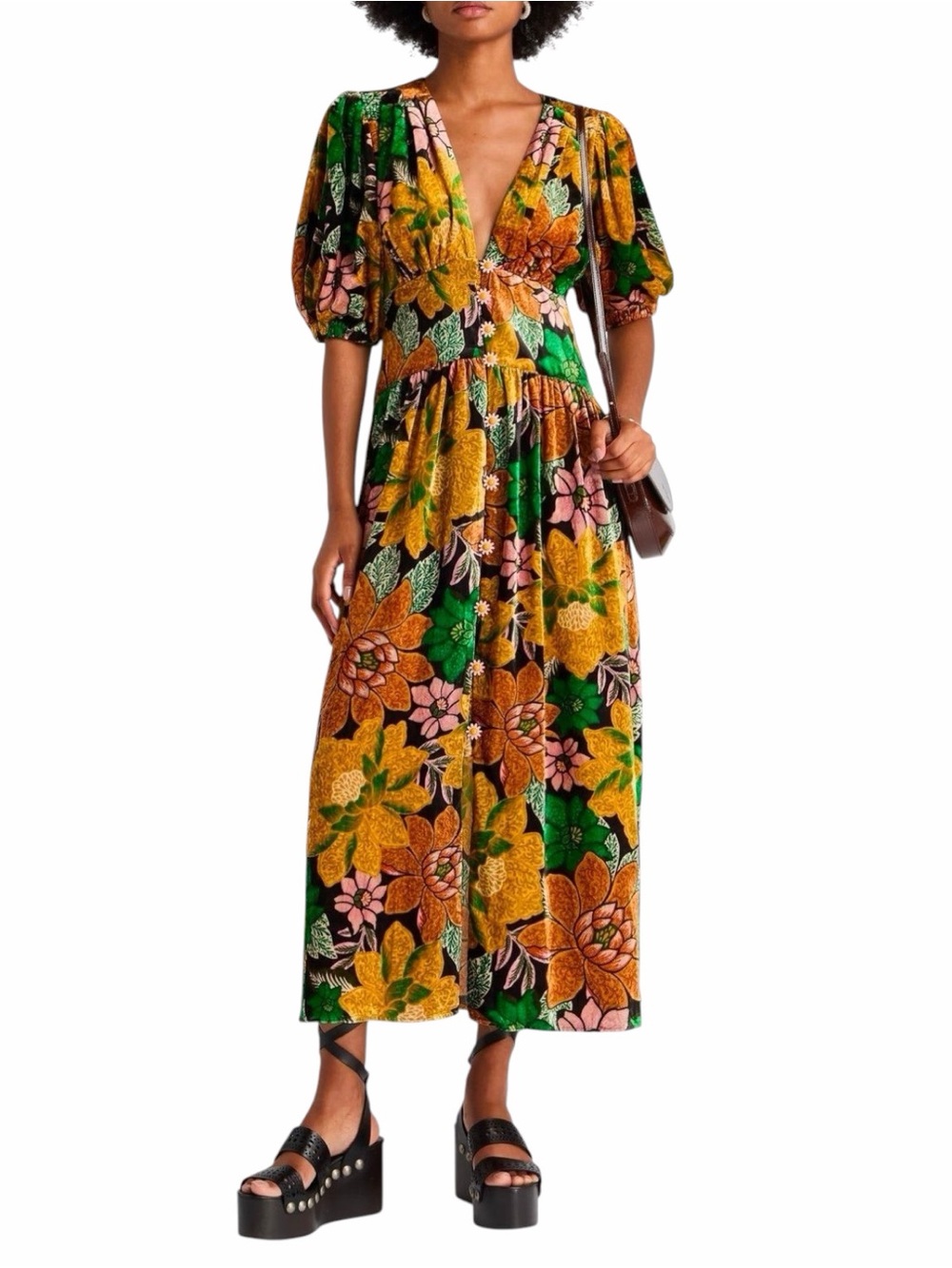 Farm Rio Garden Velvet Midi Dress Size Large